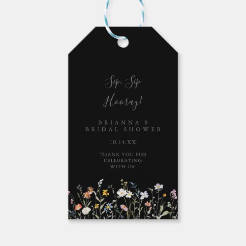 Wild Floral Black Sip Sip Hooray Bridal Shower Gift Tags