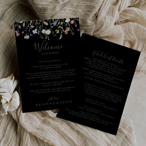 Wild Floral Black Wedding Welcome Letter
