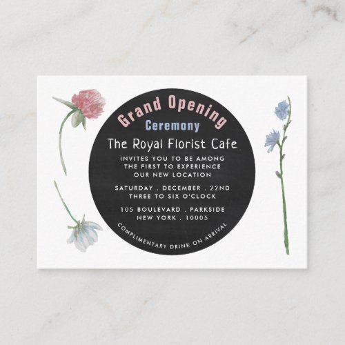 Wild Floral Chalkboard Grand Opening Ceremony Card