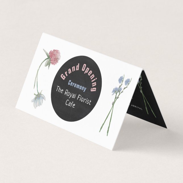 Wild Floral Chalkboard Grand Opening Ceremony Card (Front)