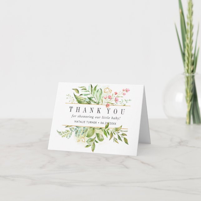 Wild Floral Foliage Baby Shower Thank You Card (Front)