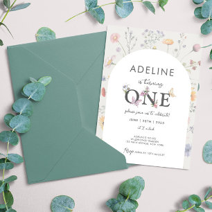 Wild Floral Frame Wildflower 1st Birthday Girl Invitation