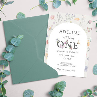 Wild Floral Frame Wildflower 1st Birthday Girl Invitation