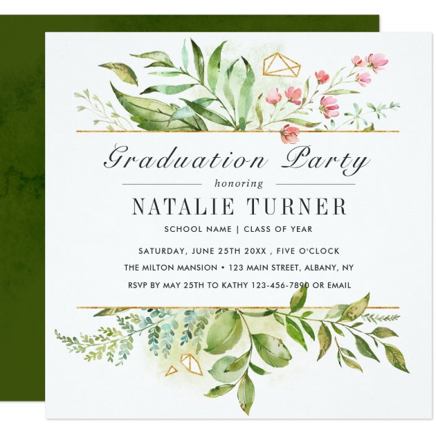 Wild Floral Green Foliage Graduation Party Invitation