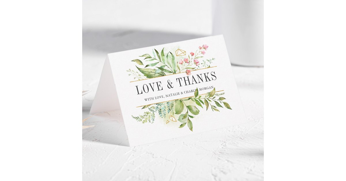 Wild Floral Green Foliage Wedding Photo Thank You Card | Zazzle