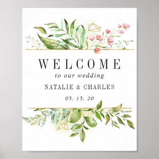 Wild Floral Green Foliage Welcome Wedding Sign | Zazzle