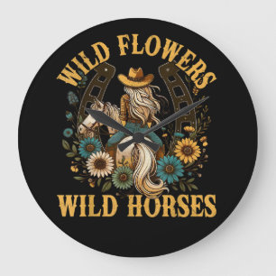 Wild Floral Horses 2026 Artistic Large Clock