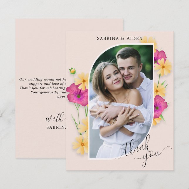 Wild Floral Meadow Wedding Photo Thank You Card (Front/Back)