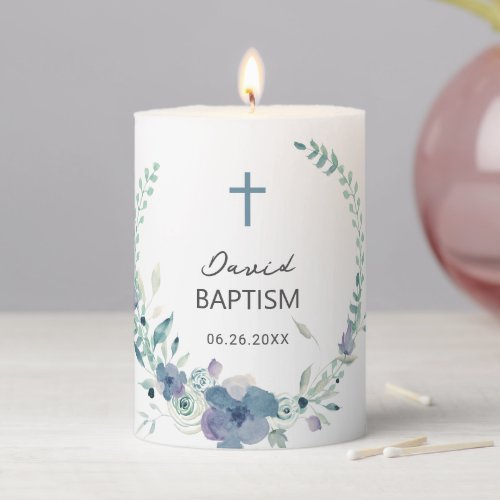 Wild Floral Minthy Baptism Pillar Candle