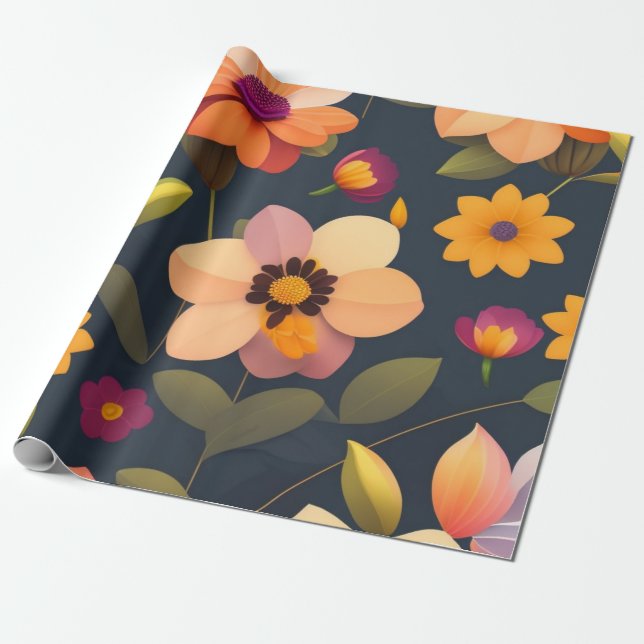 Wild Floral Pattern Wrapping Paper (Unrolled)