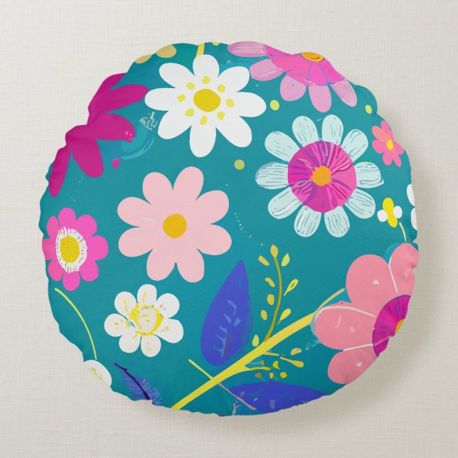 Wild Floral Round Pillow (Front)