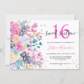 Wild floral watercolor glitter Sweet 16 photo Invitation (Front)