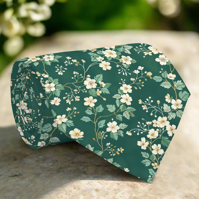 Wild Florals Leaves Nature Green Pattern Neck Tie (Creator Uploaded)