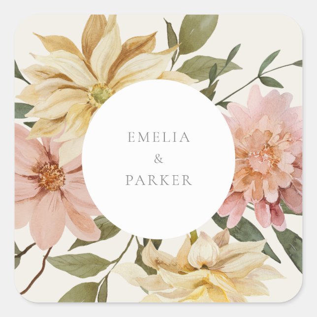 Wild Florals Square Sticker (Front)