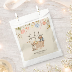 Wild Flower Boho Teddy Bear Baby Shower Thank You Favor Bag