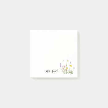 Wild Flower Bouquet Monogram Teacher Post-it Notes by TheSillyHippy at Zazzle