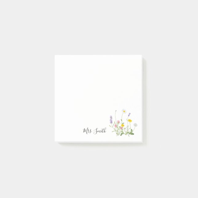Wild flower bouquet monogram teacher post-it notes (Front)