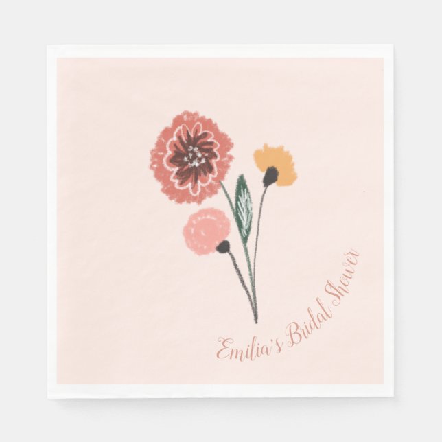 Wild Flower Bunch Floral Art Bridal Shower  Napkins (Front)