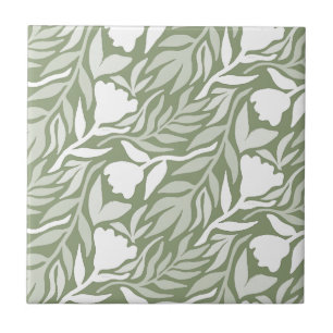 Wild Flower Cascade White & Moss Green Ceramic Tile
