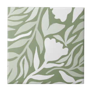 Wild Flower Cascade White & Moss Green HD Ceramic Tile