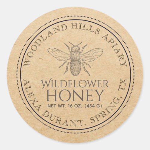Wild Flower Editable Kraft Honey Jar Bee Label