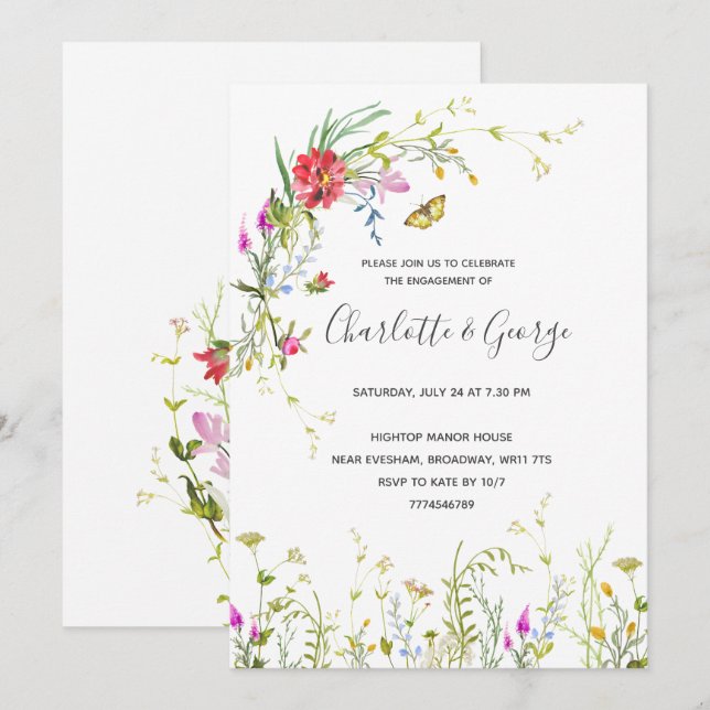 Wild flower Engagement Party Invitation (Front/Back)