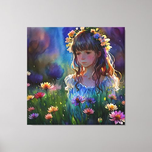   Wild Flower Field AP56 Girl Art Painting Canvas Print