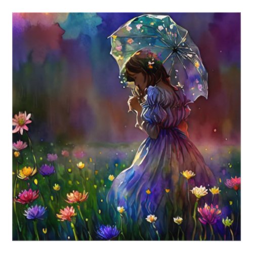   Wild Flower Field AP56 parasol Girl Photo Print