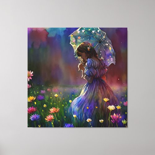   Wild Flower Field AP56 Umbrella Girl Canvas Print