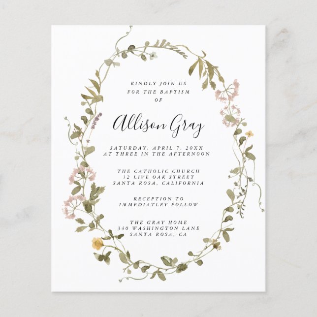 Wild Flower Floral Baptism | Budget  Flyer (Front)