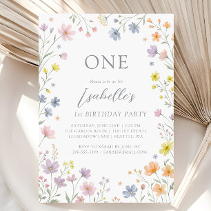 Wild Flower Floral First 1st Birthday Party Invitation