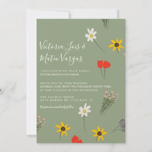 Wild Flower Floral Greenery Wedding Sage Green Invitation