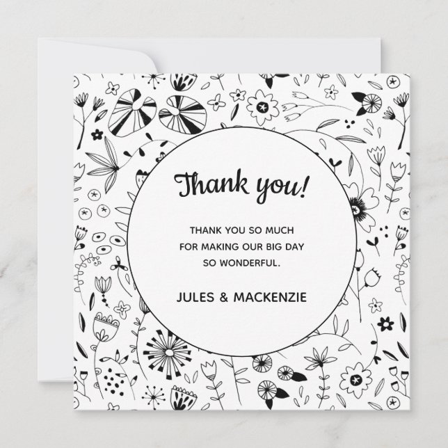 Wild Flower Floral Line Art Thank You Card (Front)