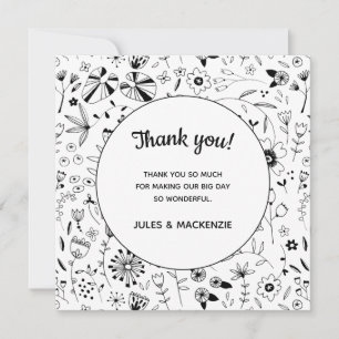 Wild Flower Floral Line Art Thank You Card