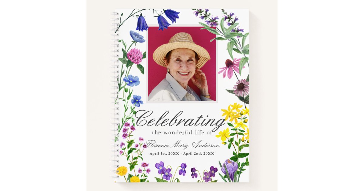 Wild Flower Floral Memorial Funeral Guest Book Zazzle