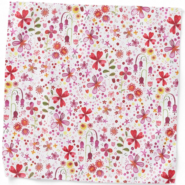 Wild Flower Garden Bandana (Modern watercolor wild flower pattern pink red and white bandana)