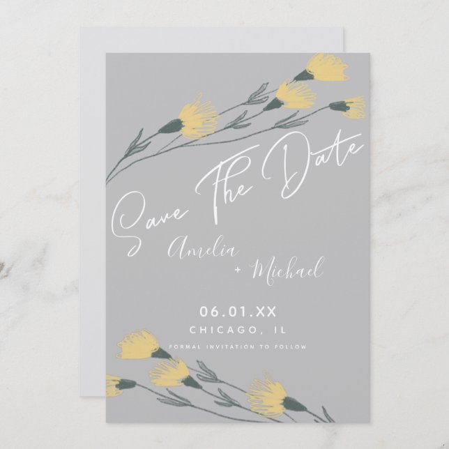 Wild Flower Hand-Drawn Botanical Save the Date (Front/Back)