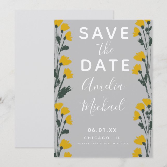 Wild Flower Hand-Drawn Botanical Save the Date B (Front/Back)