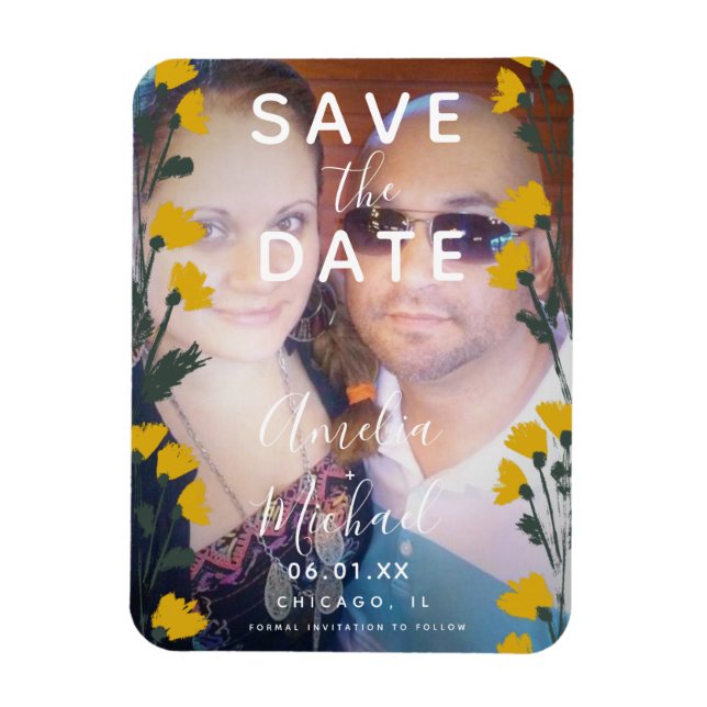 Wild Flower Hand-Drawn Botanical Save the Date Magnet (Vertical)