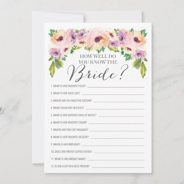 Wild Flower How Well Do You Know The Bride Game (Front)