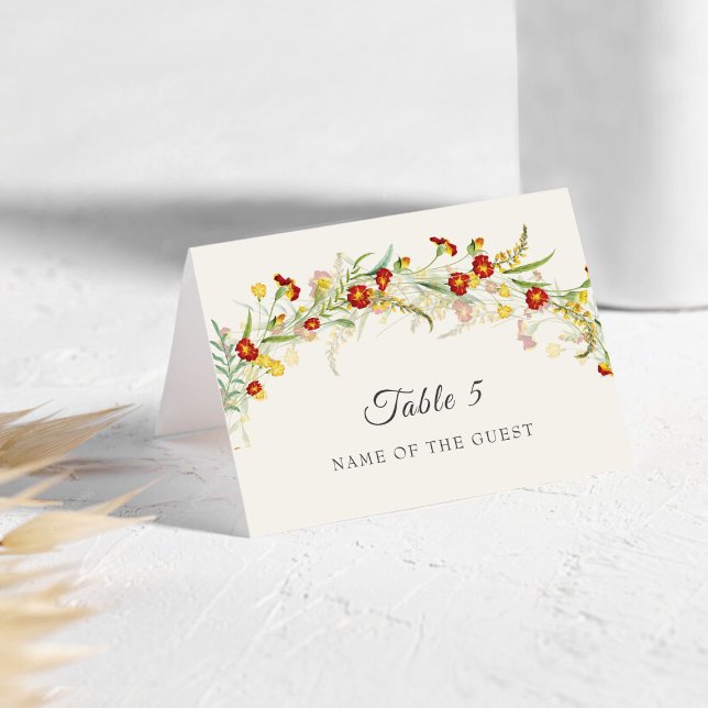 Wild Flower Marigold Foliage Wedding Place Card (Creator Uploaded)