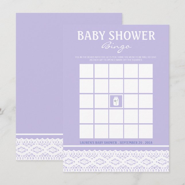 Wild Flower Mason Jar and Lace Baby Shower Bingo Invitation (Front/Back)
