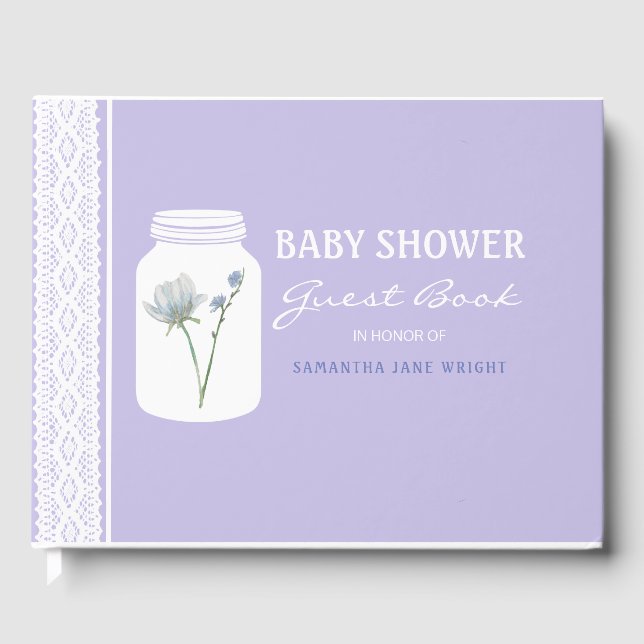 Wild Flower Mason Jar and Lace Baby Shower Guest Book (Front)