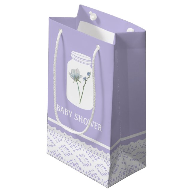 Wild Flower Mason Jar and Lace Baby Shower Small Gift Bag (Front Angled)