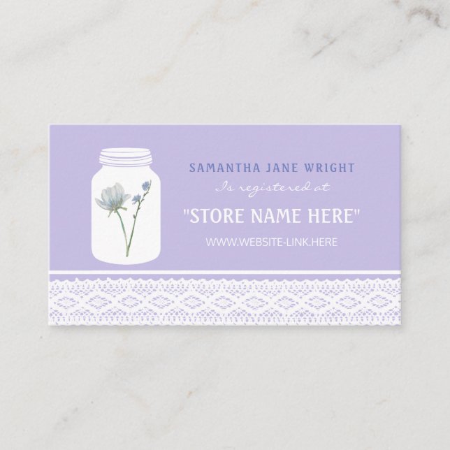 Wild Flower Mason Jar and Lace Gift Registry Enclosure Card (Front)