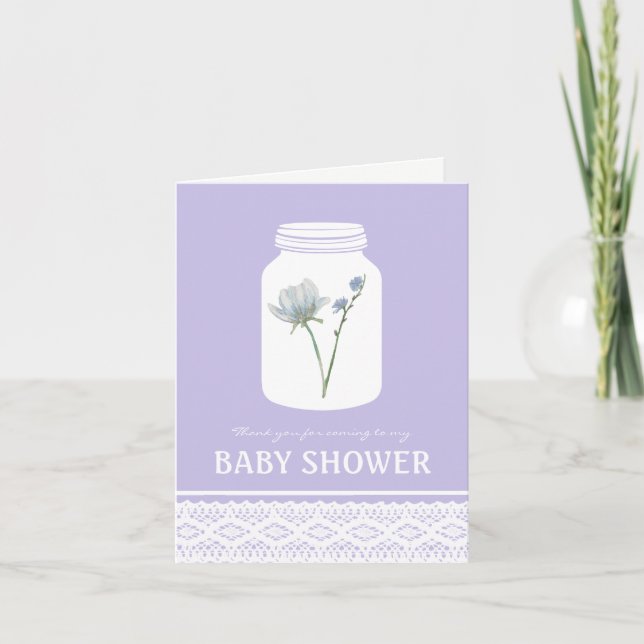 Wild Flower Mason Jar & Lace Baby Shower Thank You (Front)