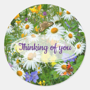 Wild Flower Meadow Thinking of You Greeting Square Classic Round Sticker
