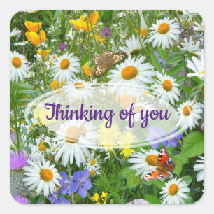 Wild Flower Meadow Thinking of You Greeting Square Sticker