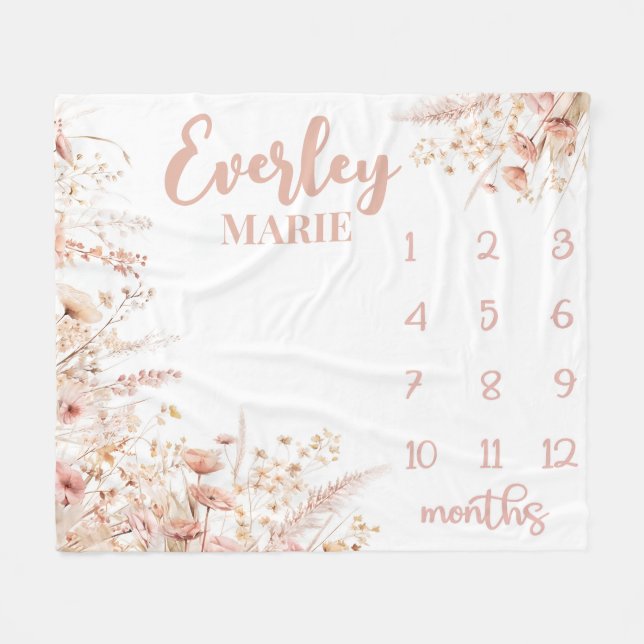 Wild flower Milestone Blanket, Baby Girl Month  (Front (Horizontal))