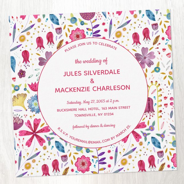 Wild Flower Modern Watercolor Wedding Invitation (Unique watercolor wild flower wedding invitation)